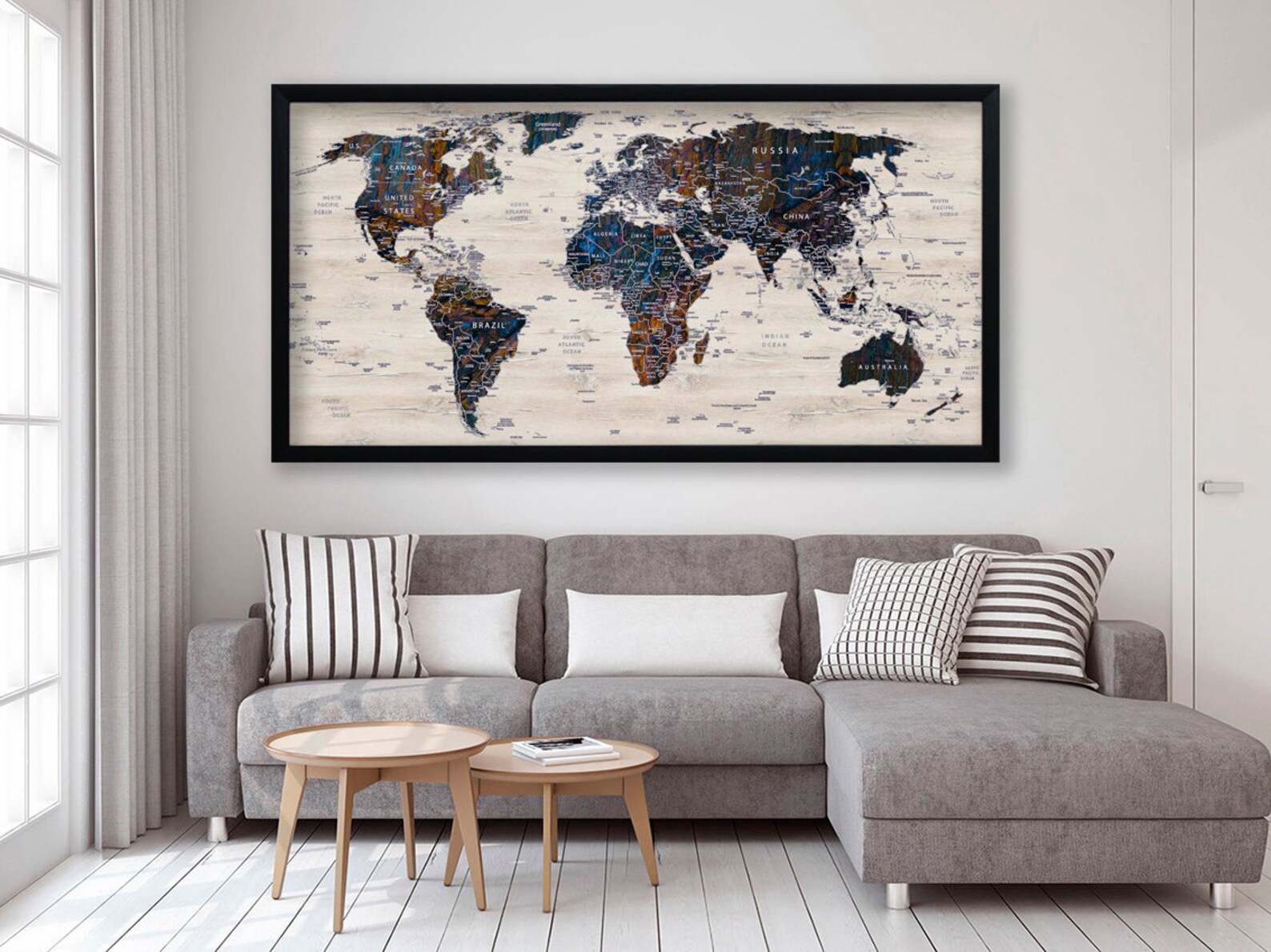World Map Canvas Wood Map Decor Large World Map Travel Art | Etsy