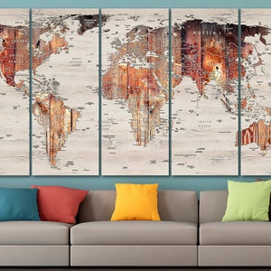 World map canvas Wood map decor Large world map Travel art Push pin map canvas Extra large wall art Travel poster Push pin canvas World map image 7