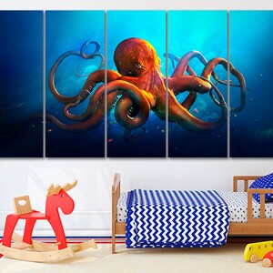 Octopus Underwater Canvas Print Ocean Wall Art Decor Nature Canvas Wall Hanging Print Octopus Framed Canvas Fish Decor Canvas Gift Idea