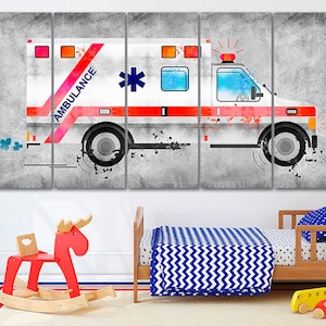 Krankenwagen Leinwanddruck: Kinder LKW Kinderzimmer Wandkunst