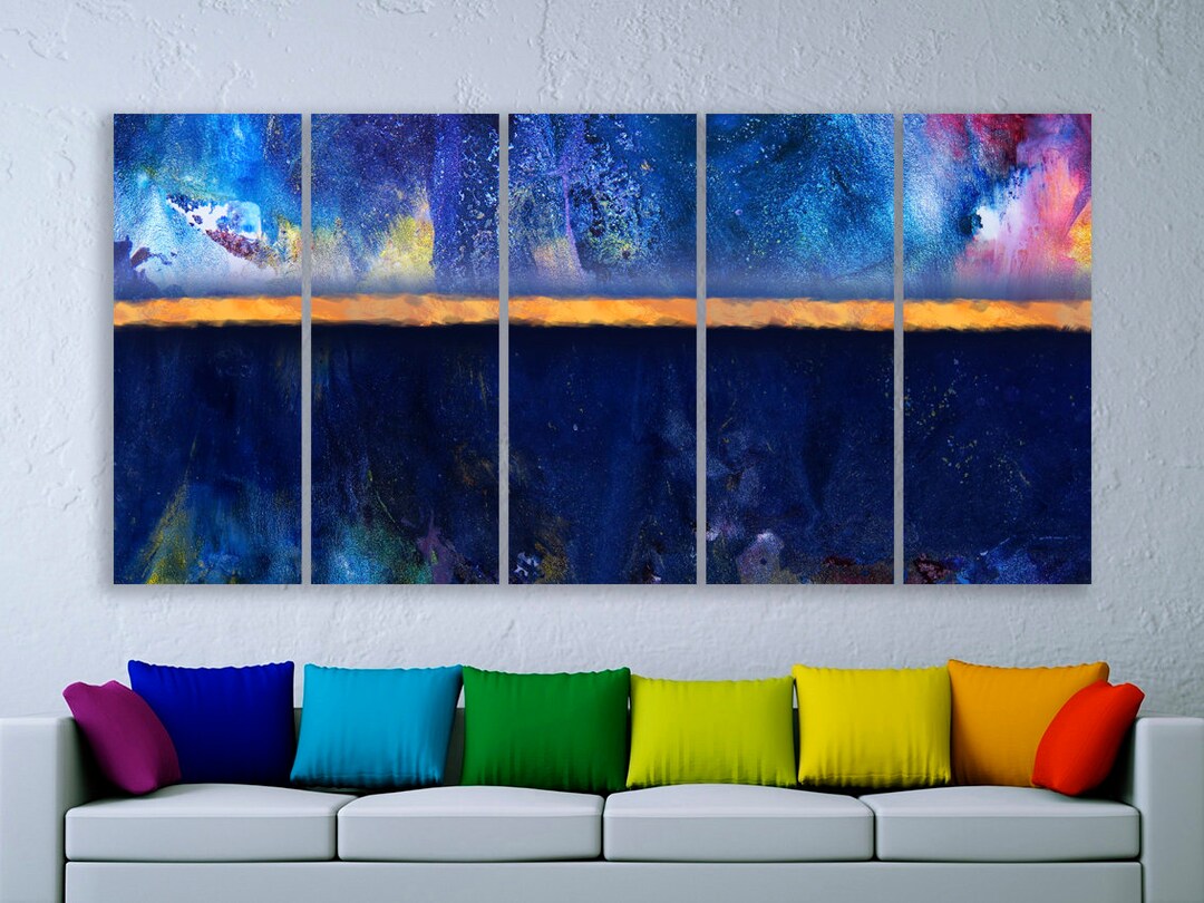 Modern Blue Ocean Canvas Abstract Color Sunset Skyline Etsy