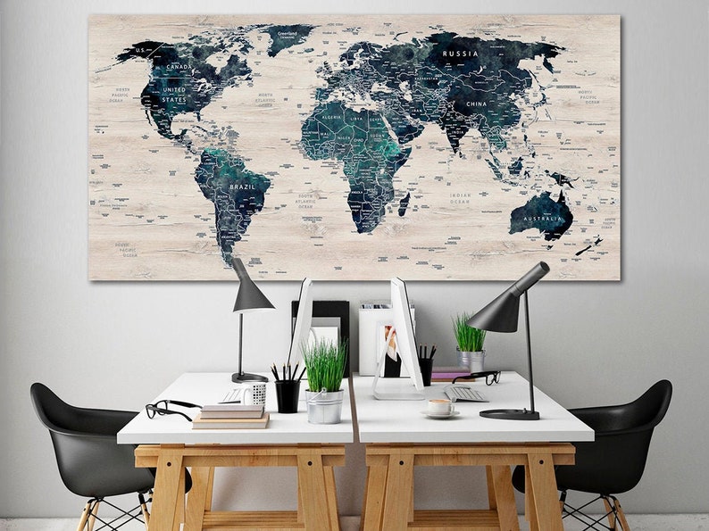 World map canvas World map decor Large world map Travel art Etsy