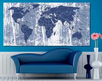 Lienzo de mapa del mundo Decoración de mapa del mundo Mapa del mundo grande Arte de viaje Lienzo de mapa de alfiler Arte de pared extra grande Lienzo de viaje Lienzo de alfiler Mapa del mundo