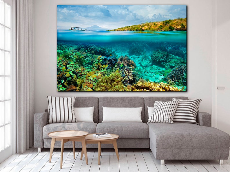 Coral canvas Coral wall art Sea canvas Tropical print Beach poster Nature decor Seaweed art Under the sea canvas Beach print Gift for wife