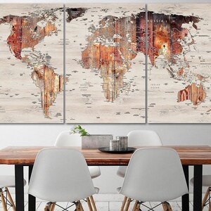 World map canvas Wood map decor Large world map Travel art Push pin map canvas Extra large wall art Travel poster Push pin canvas World map image 4