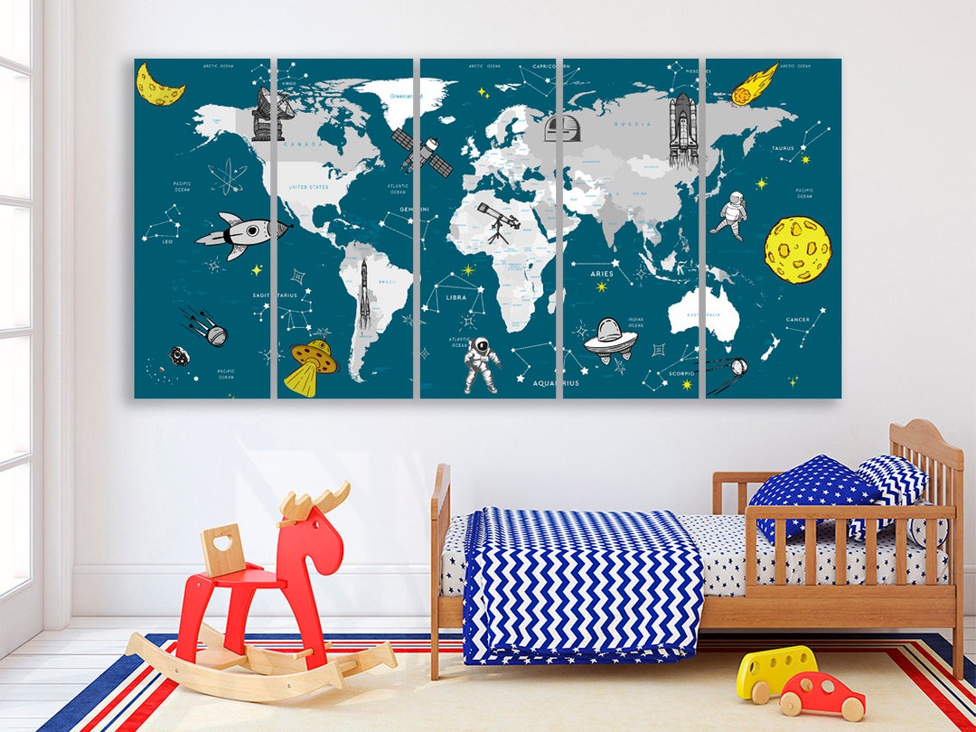 Kids World Map Canvas: Space Theme Nursery Decor - Etsy