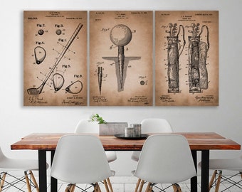 Vintage Golf Patent Art Canvas Golf Theme decor Set of 3 Sports Patent Golf Gift for Men Golf wall Art Country Club Man Cave Wall Art Decor