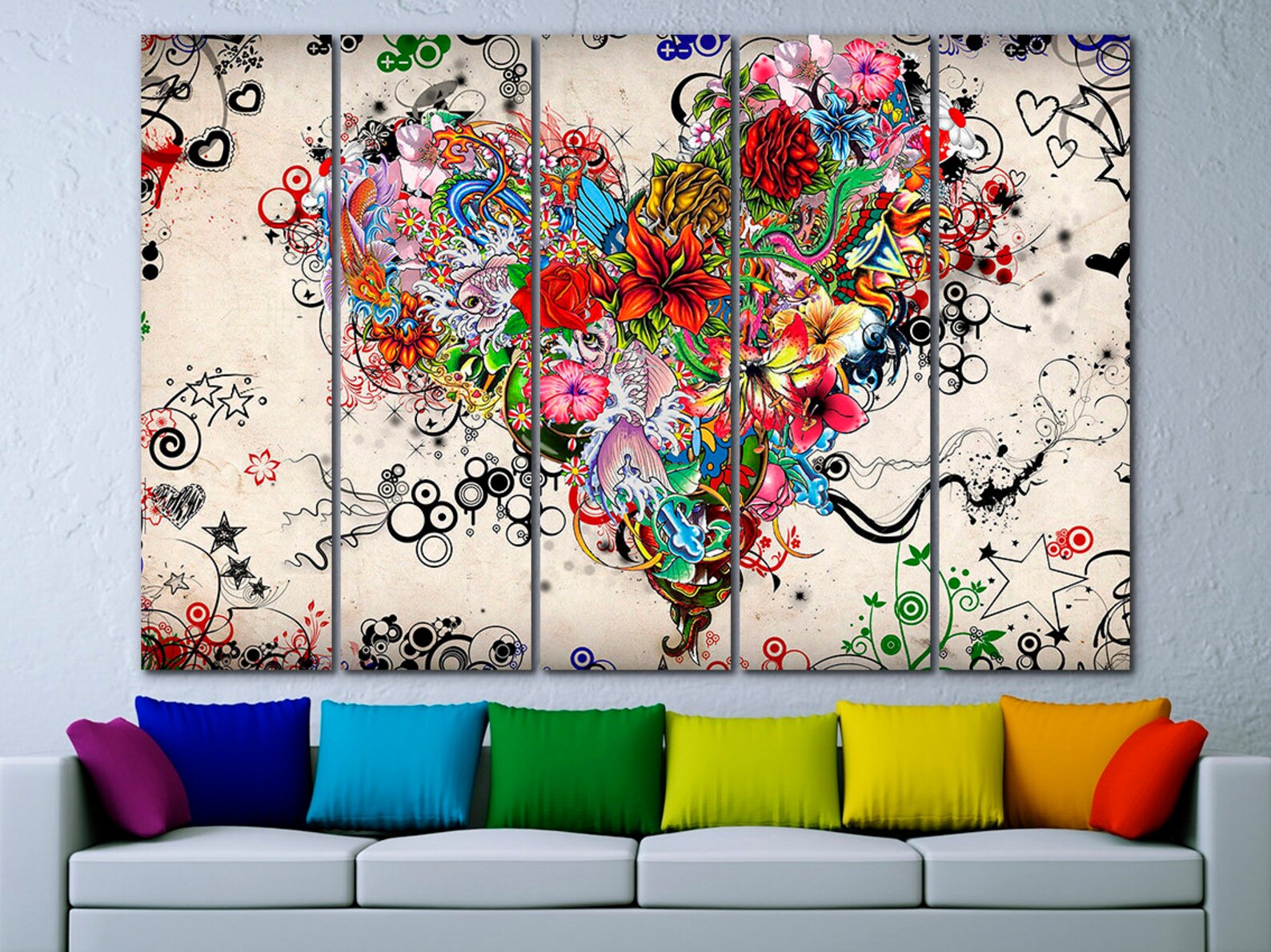 Heart canvas Love print Romantic art Heart art decor Love | Etsy