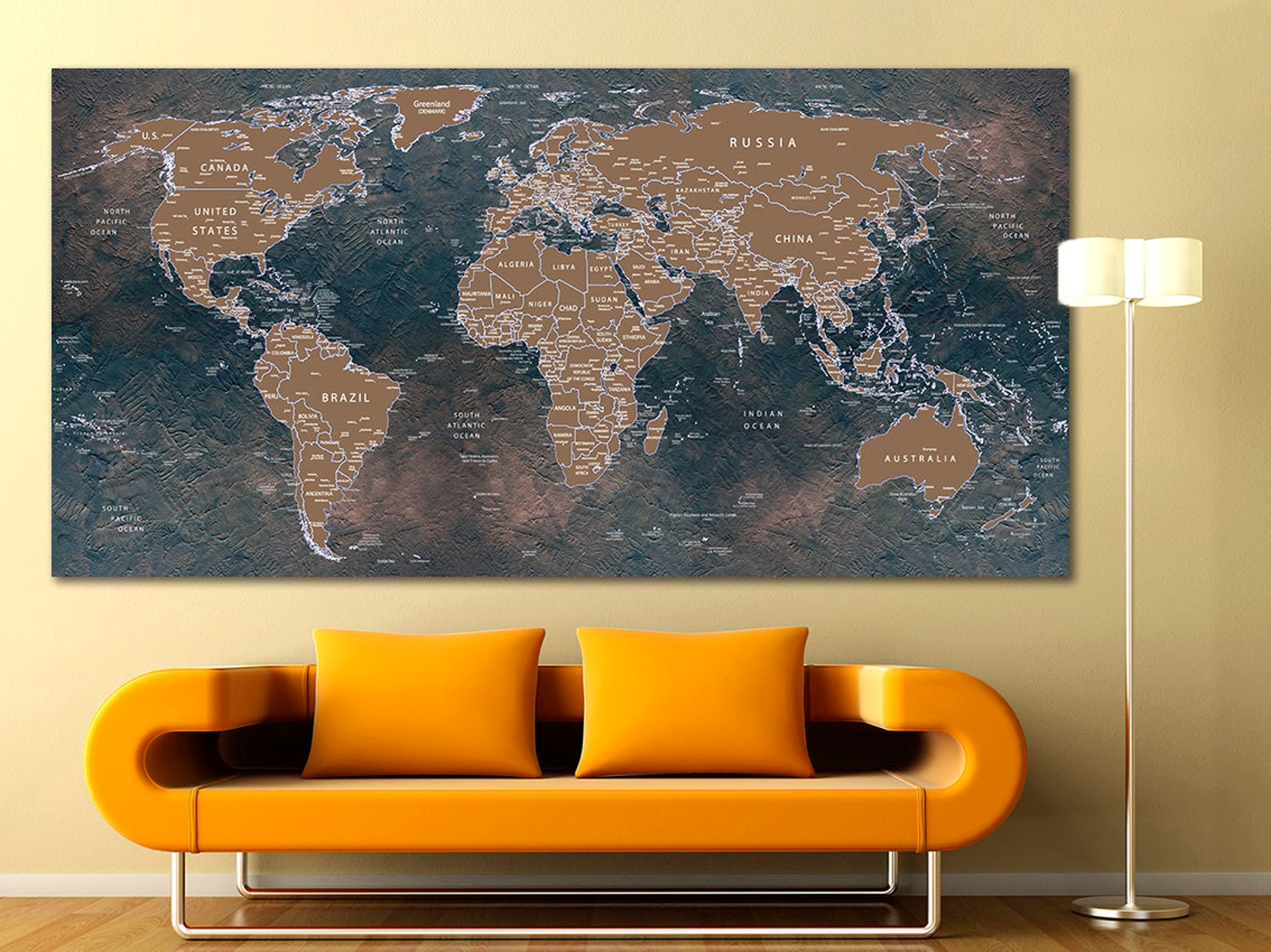 World Map Canvas World Map Decor Large World Map Travel Art - Etsy