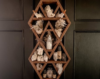Handmade Wooden Triangle Shelf, Bohemian Wall Decor