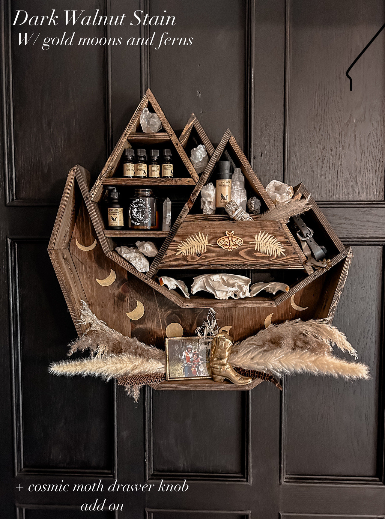 南アフリカ　MOONSHINE  オリジナル　ハンドメイド　インテリア Mountain Moon Shelf, Essential Oil Storage, Witchy Crystal Display