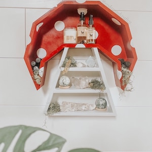 Handmade Mushroom Shelf, Cottagecore Decor, Crystal & Essential Oil Display image 8