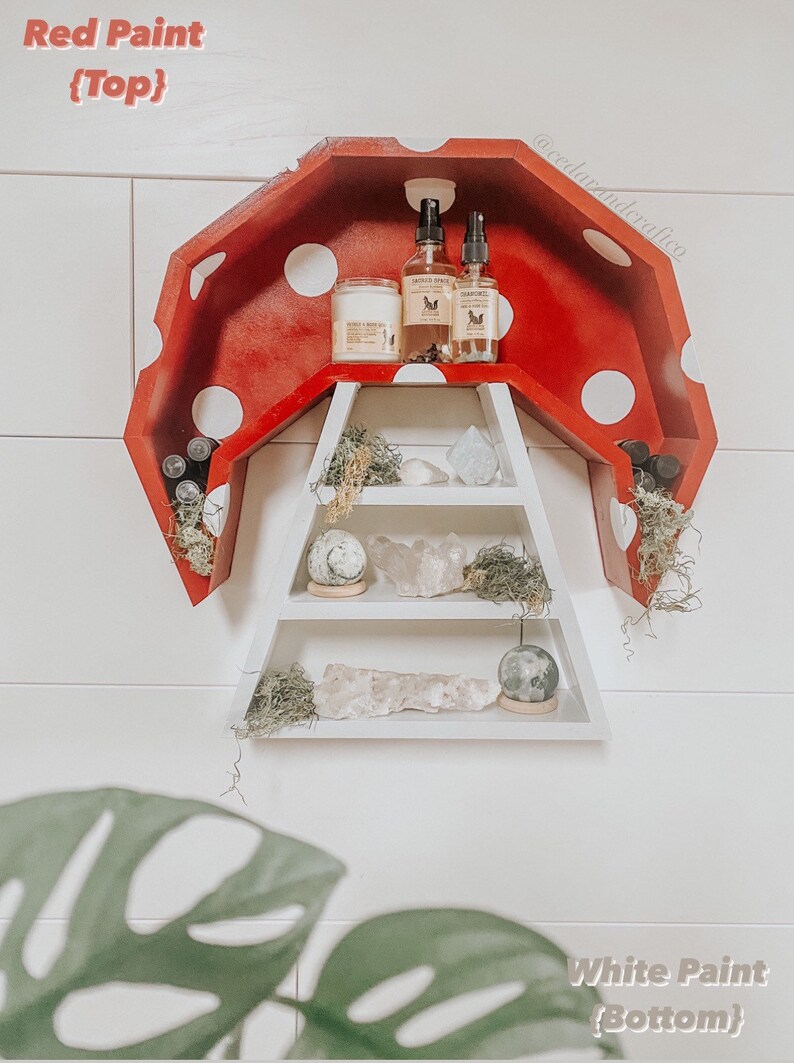 Handmade Mushroom Shelf, Cottagecore Decor, Crystal & Essential Oil Display image 8