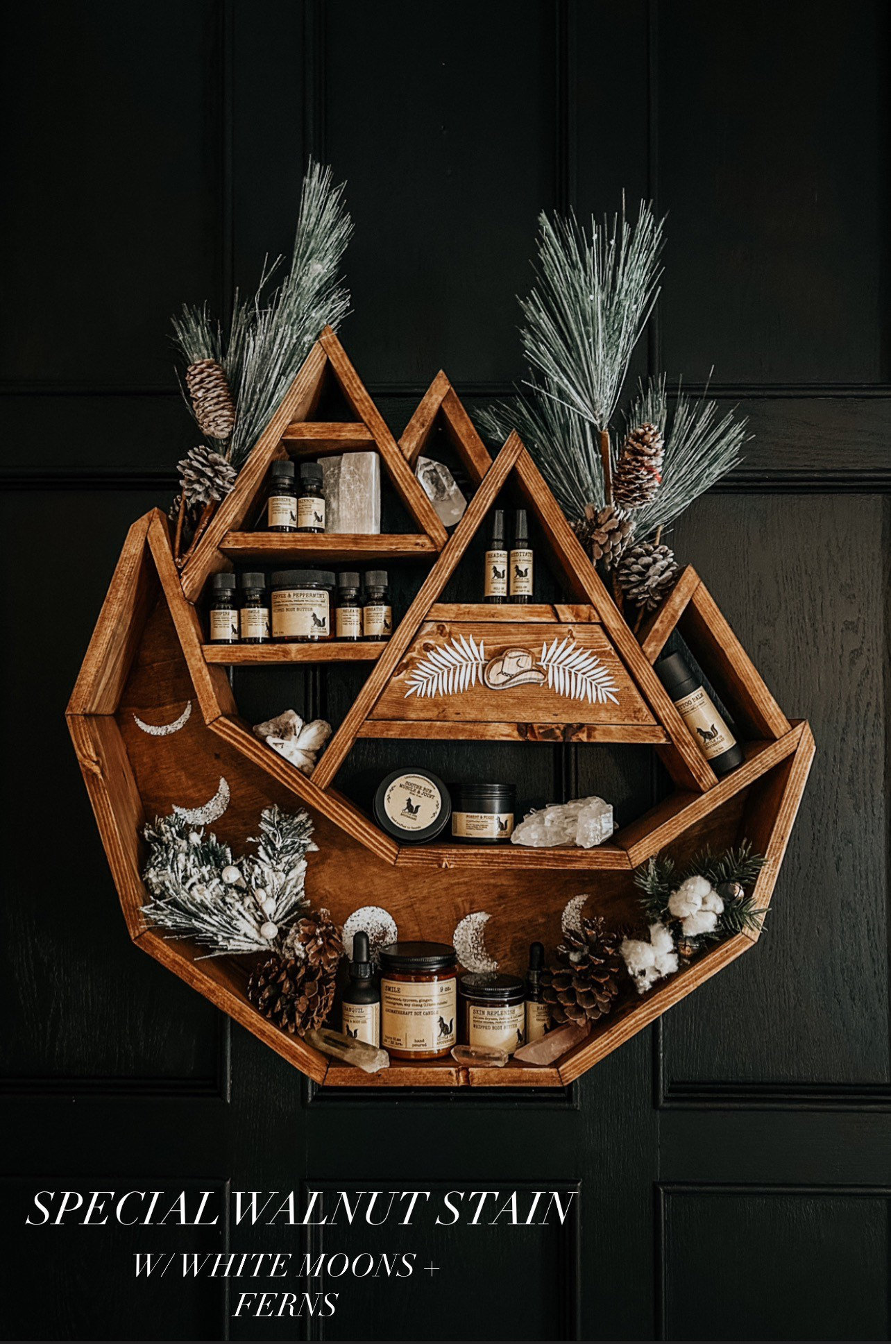 30/39cm Black Moon Wall Shelves 4-tier Wood Floating Wall  Dark Brown Triangle Moon Wall Shelf - Home Wall Decor display picture 1