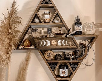 Triangle Moon Phase Shelf, Essential Oil Display, Witchy Decor