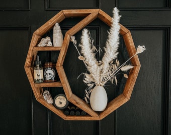 Handmade Crescent Moon Wood Shelf, Crystal and Essential Oil Display