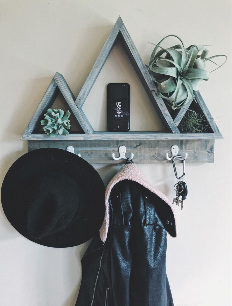 Coat Rack Key Holder Mountain Shelf Front Entryway Boho Etsy
