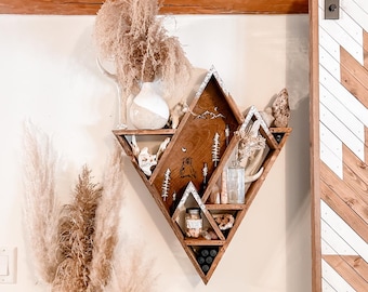 Handmade Mountain Triangle Shelf, Essential Oil & Crystal Display