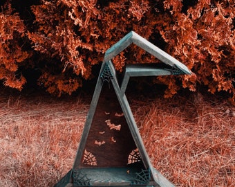 Witch hat, spooky art, crystal shelf, triangle shelf, witchy things, Halloween decor, fall decor, autumn, witchy art, floating shelf, oils