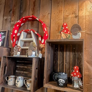 Handmade Mushroom Shelf, Cottagecore Decor, Crystal & Essential Oil Display image 11