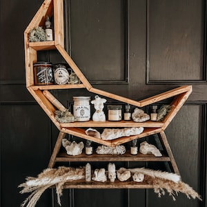 Moon shelf, triangle shelf, floating shelves, essential oil storage, crystal shelf, witchy, celestial, wood shelf, wall art, wall shelf