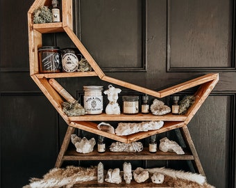Crescent Moon Shelf with Drawer, Essential Oil & Crystal Display