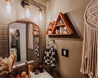 Mountain Wood Shelf, Essential Oil Display, Geometric Floating Shelf
