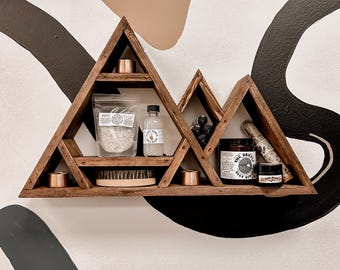 Mountain Triangle Shelf, Boho Crystal Display, Essential Oil Storage