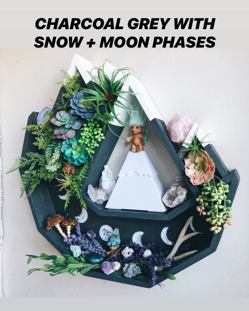 Mountain Moon Shelf, Essential Oil Display, Crystal Holder, Witchy Decor charcoal grey