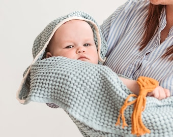 Baby Hooded Towel in Light Blue - Linen Waffle Towels with Hood for Babies, Toddlers, Kids