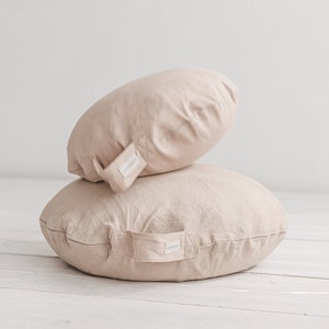 Linen Floor Pillow, Meditation Cushion, Round Seating Pillow in Beige