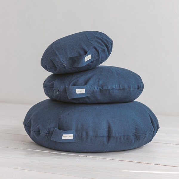 Coussin de méditation bleu - Coussin de yoga avec revêtement en lin amovible