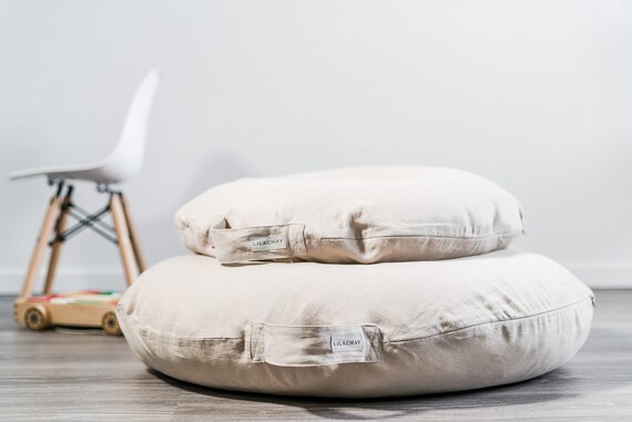 Linen Floor Pillow Meditation Cushion Round Pillow Forest Etsy