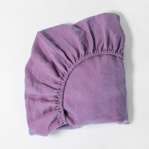 Hoja de cuna ajustada de lino lila para niños, ropa de cama para adultos y cunas para adultos