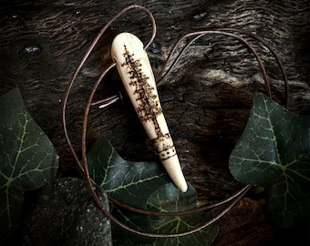 Hand Burned Tree Design - Antler Spike Pendant