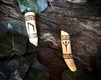 Elder Futhark Rune Pyrography Antler Pendant