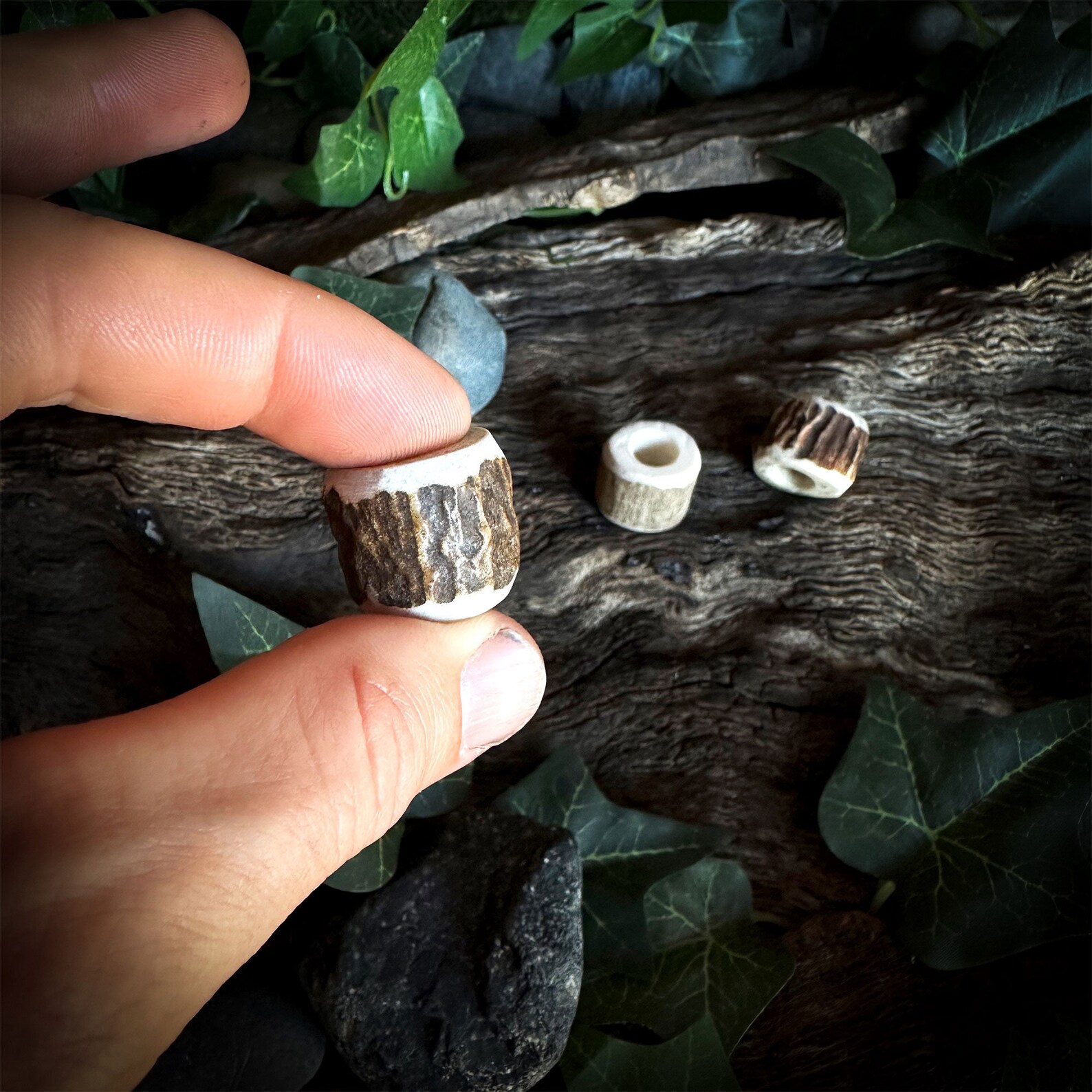 Antler Beads - Large, Dark Texture (for Beards, Dreadlocks, Hair, Etc ...