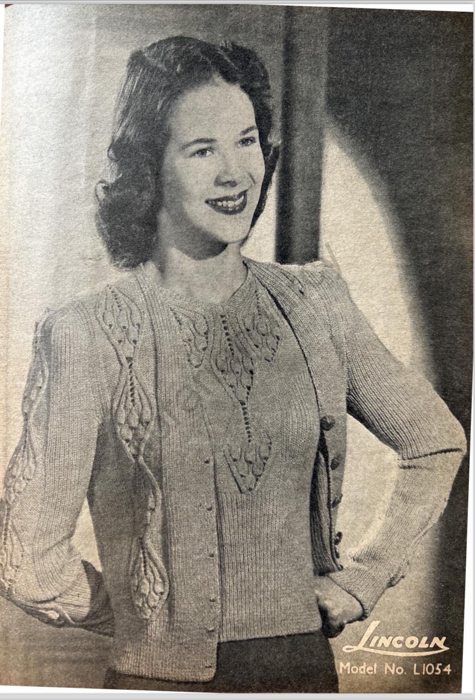 Vintage Ladies Lincoln Mills 1940s cardigan twinset knitting pattern