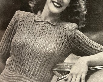 Vintage Ladies 1940s diamond striped jumper knitting pattern 36 - 38 bust
