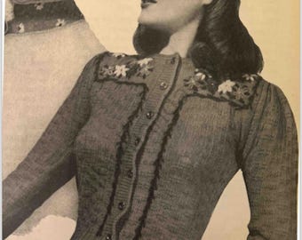 Vintage Ladies 1940s Hollywood button up jumper knitting pattern 32 - 34 bust