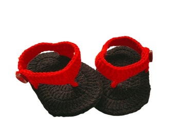 Crochet Baby Sandals, Red Outfis Flip Flops, Newborn Crib Shoes