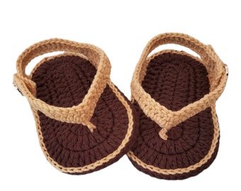 Crochet Baby Flip Flops, Brown Baby Sandals