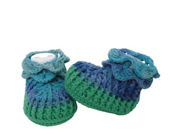 Blue Rainbow Baby Booties, Baby Shoes, Crochet Baby Booties, Rainbow Crib Shoes, Crocodile Stitch Booties