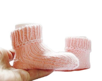 Knitted Baby Pink Socks, Newborn Footwear, Organic Cotton Outfit Socks