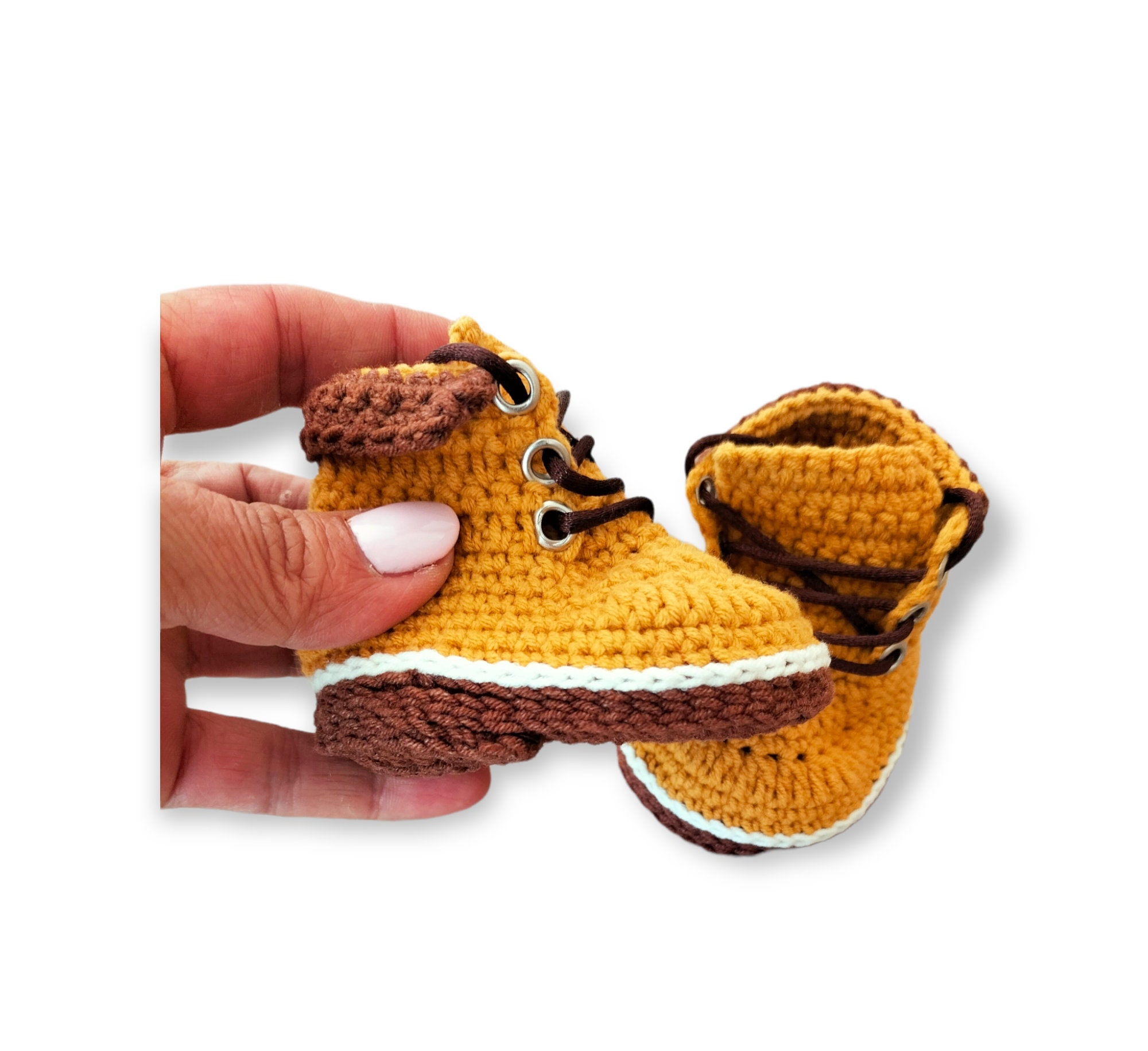 Crochet Baby Work Boots, Lumberjack Newborn Shoes, Mustard Baby