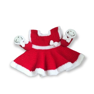 Crochet Baby Girl Christmas Dress Set, Newborn Santa Dress, Red Outfit Boots, Holiday Santa Dress