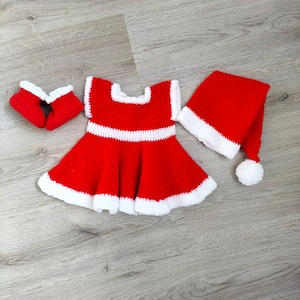Crochet Baby Girl Christmas Dress, Set Santa Claus Dress, Newborn Santa Dress, Red Baby Girl Dress, Baby Santa Dress