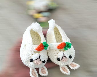 Baby Rabbit shoes, Bunny Newborn Slippers, Easter White Baby Shoes, Bunny Lovers