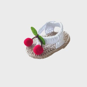 Crochet Baby Sandals with Red Cherries, Handmade Infant Summer Shoes, Soft Sole Newborn Booties, Baby Girl Shower Gift, Fruit Theme Nursery