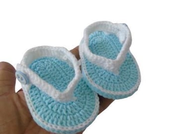 CrochetBaby Flip Flops, Summer Blue Baby Boy Sandals, New Baby Shoes